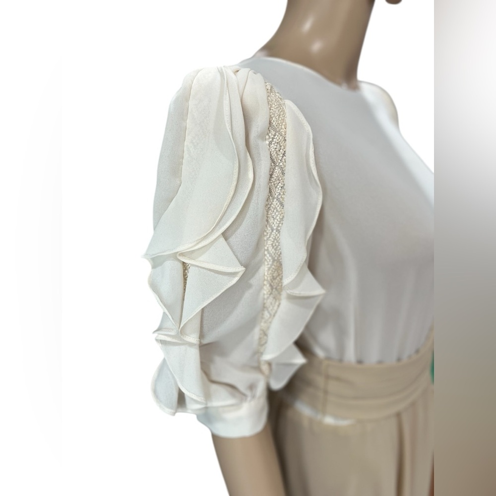 Chiffon dressy Ursula of Switzerland earthy two tone vintage 80s dress Ruffles - Picture 7 of 13